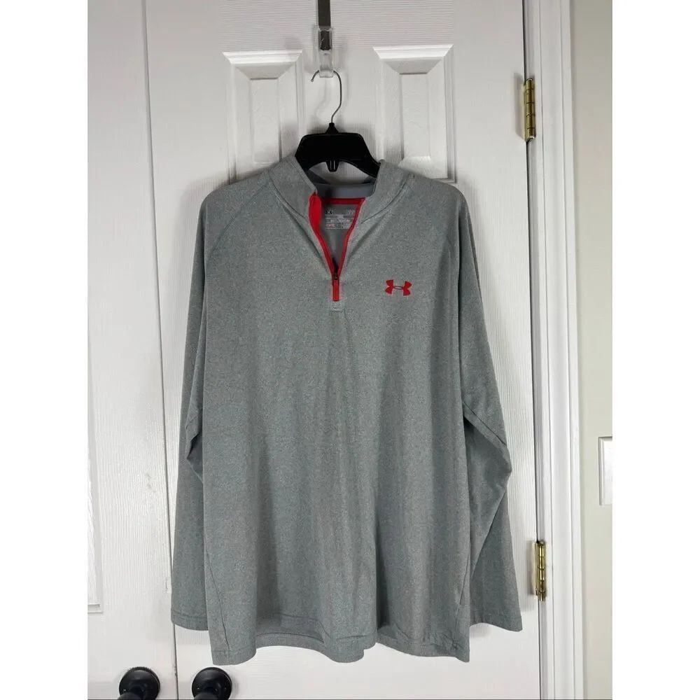 Underarmour Mens Grey Red Heatgear 1/4 Zip Pullover Size Large